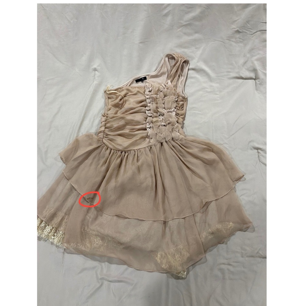 [Fairycore] Womens Ryu One Shoulder Tiered Chiffon Mini Dress S Beige